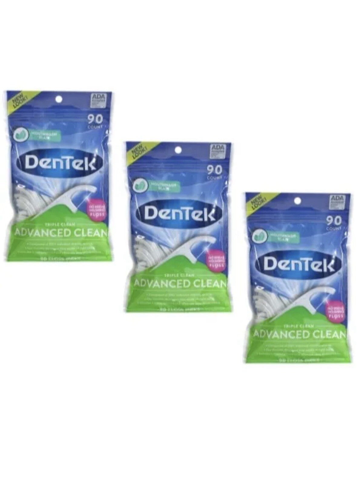 3 Pack Dental Floss Picks - Triple Clean, 90 Count Each