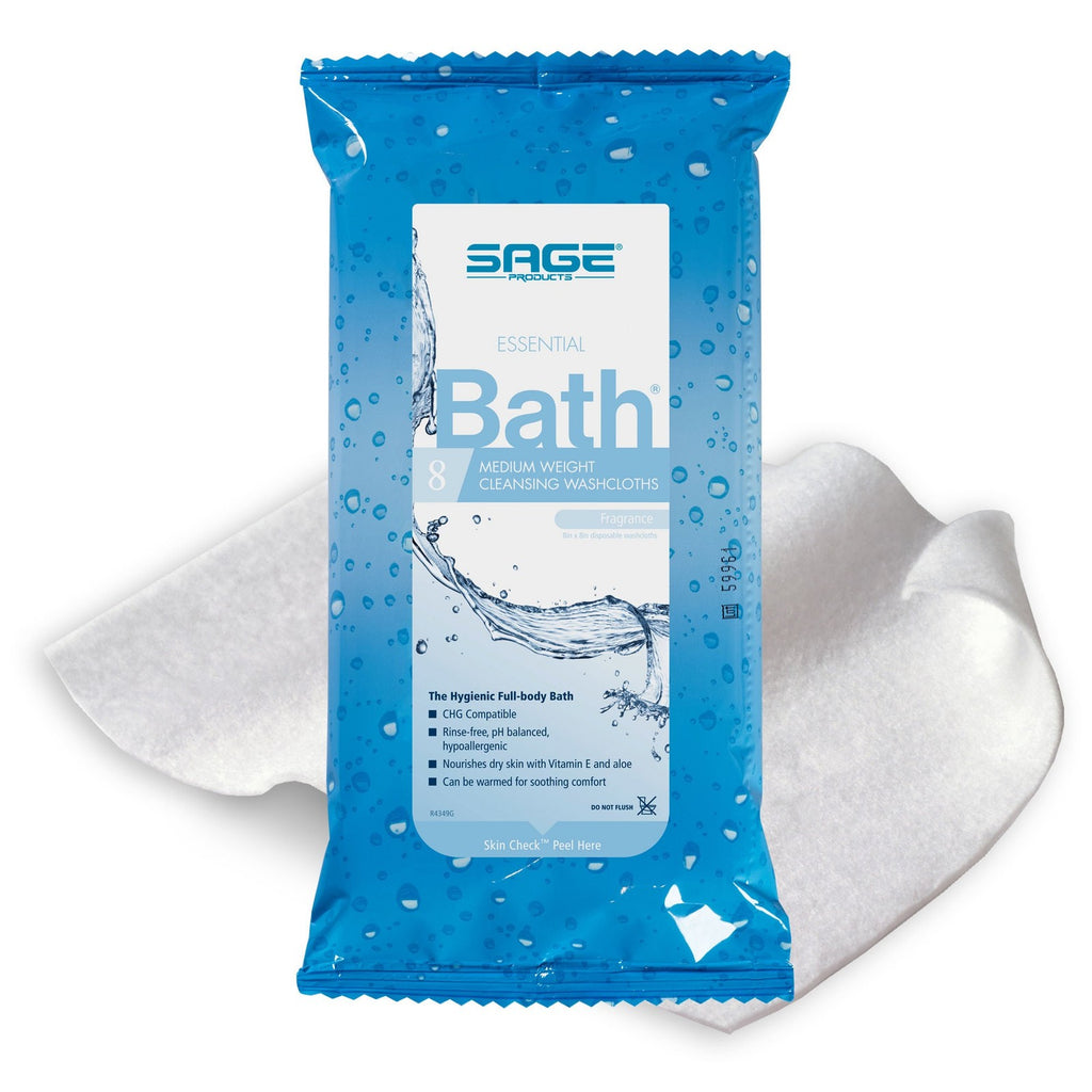 Hygienic Bath Wipes for Adults & Patients - 8 Pack, Rinse-Free, Aloe & Vitamin E