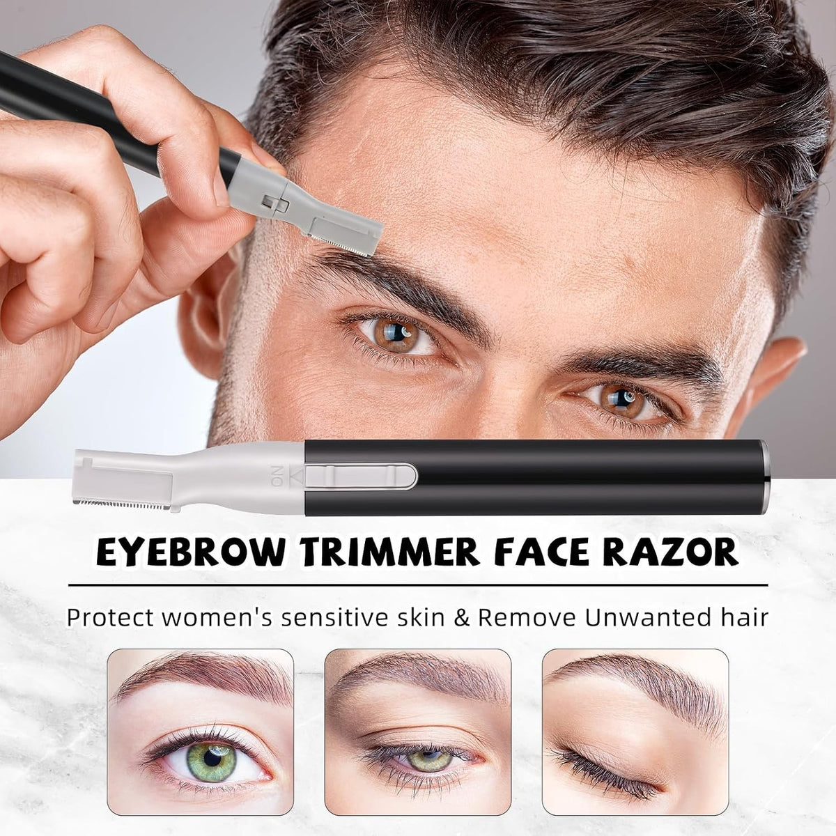 Electric Eyebrow Trimmer Set with Adjustable Comb - Portable Mini Razors