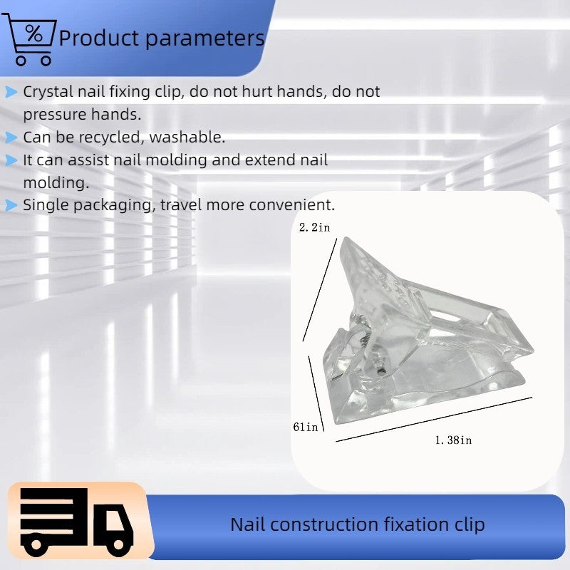 Crystal Nail Construction Fixation Clips 10-Pack - Reusable Transparent Nail Holders