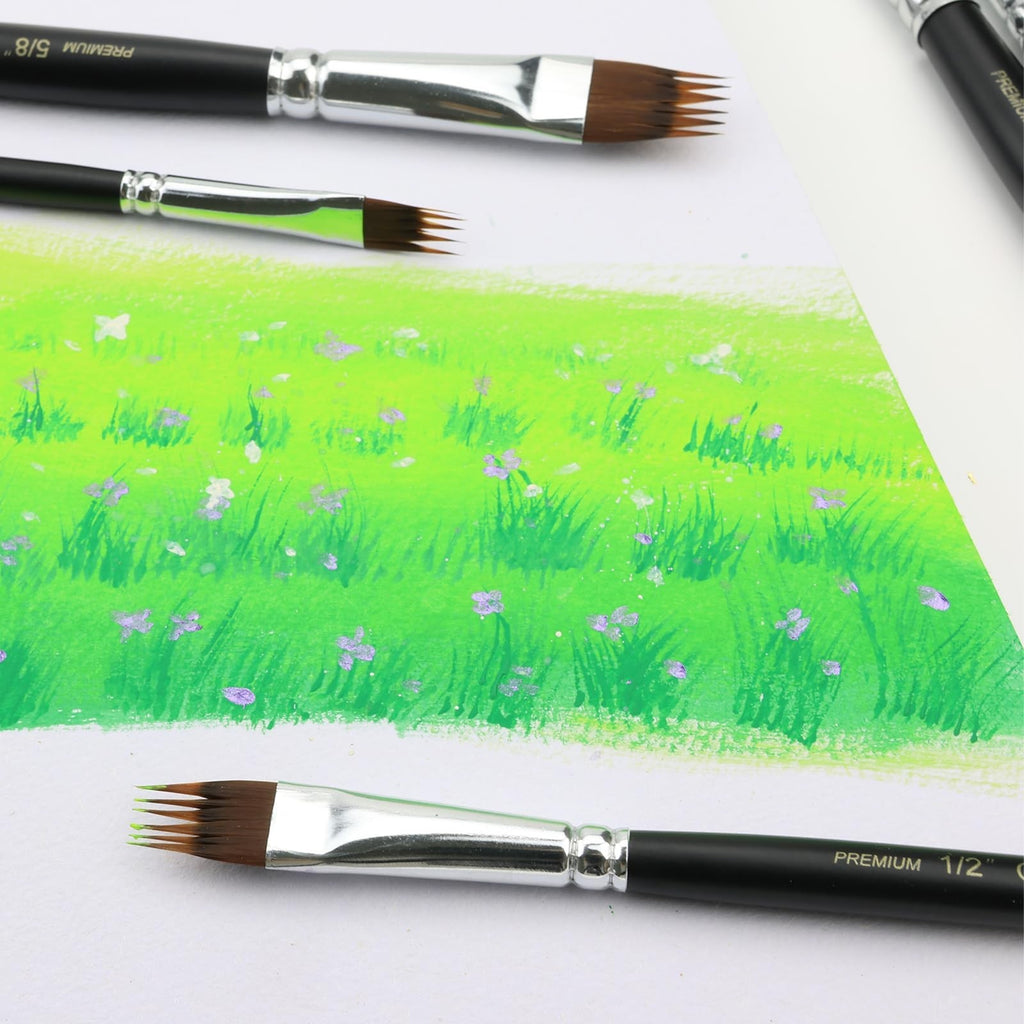 Professional Paint Brush Comb Set - 4 Ergonomic Acrylic, Watercolor & Oil Brushes
