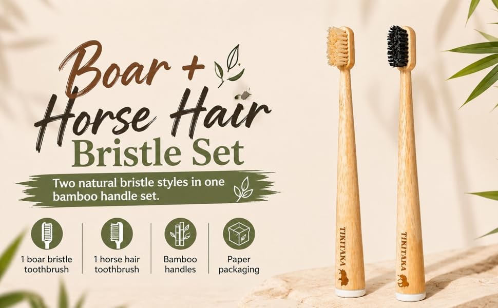 Natural Bamboo Toothbrush Sampler Set - 2 Pack (Boar & Horse Bristle)
