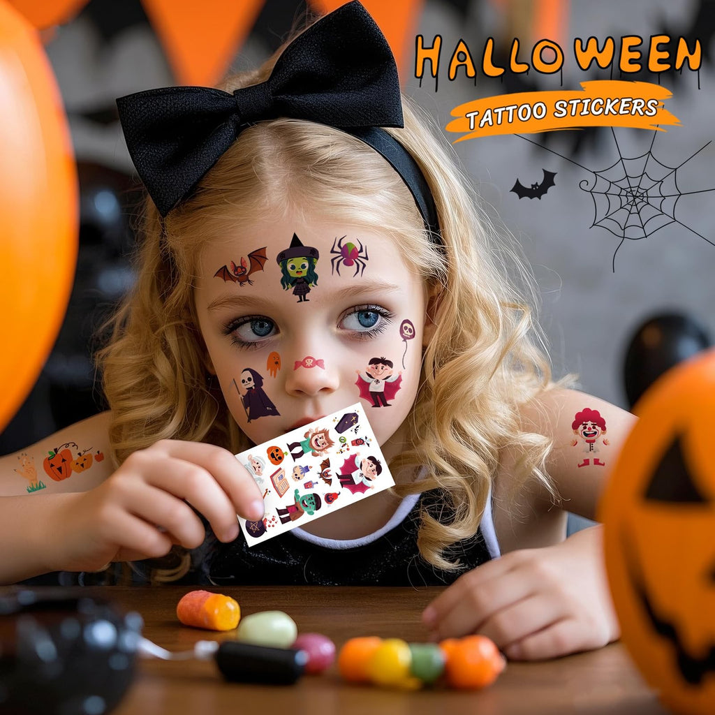 Halloween Temporary Tattoos for Kids - 260+ Designs on 20 Sheets (Pack of 1), Colorful