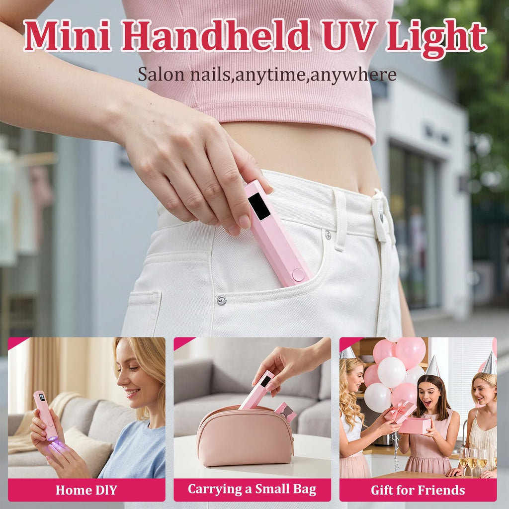 Handheld UV Nail Light for Gel Nails Mini Flash Cure Lamp Pink