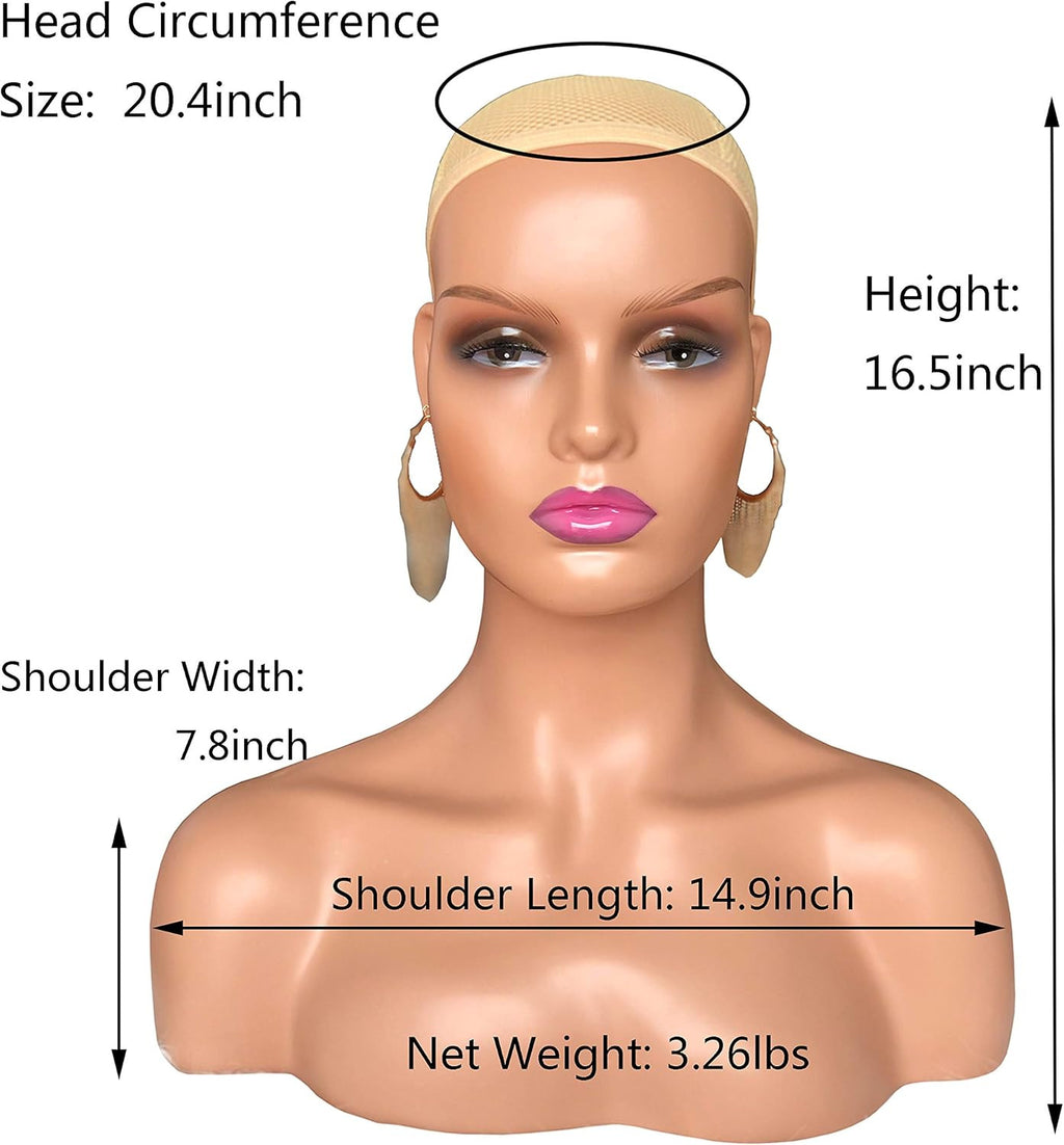 Realistic Female Mannequin Head with Shoulders for Wigs & Display