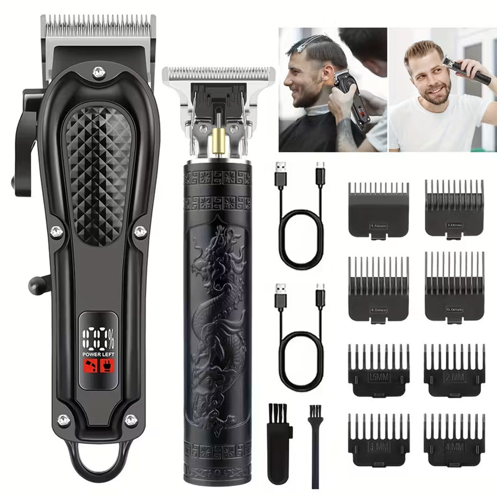Men's Professional Hair Clippers & Trimmer Set with Adjustable Blade and 8 Limiters