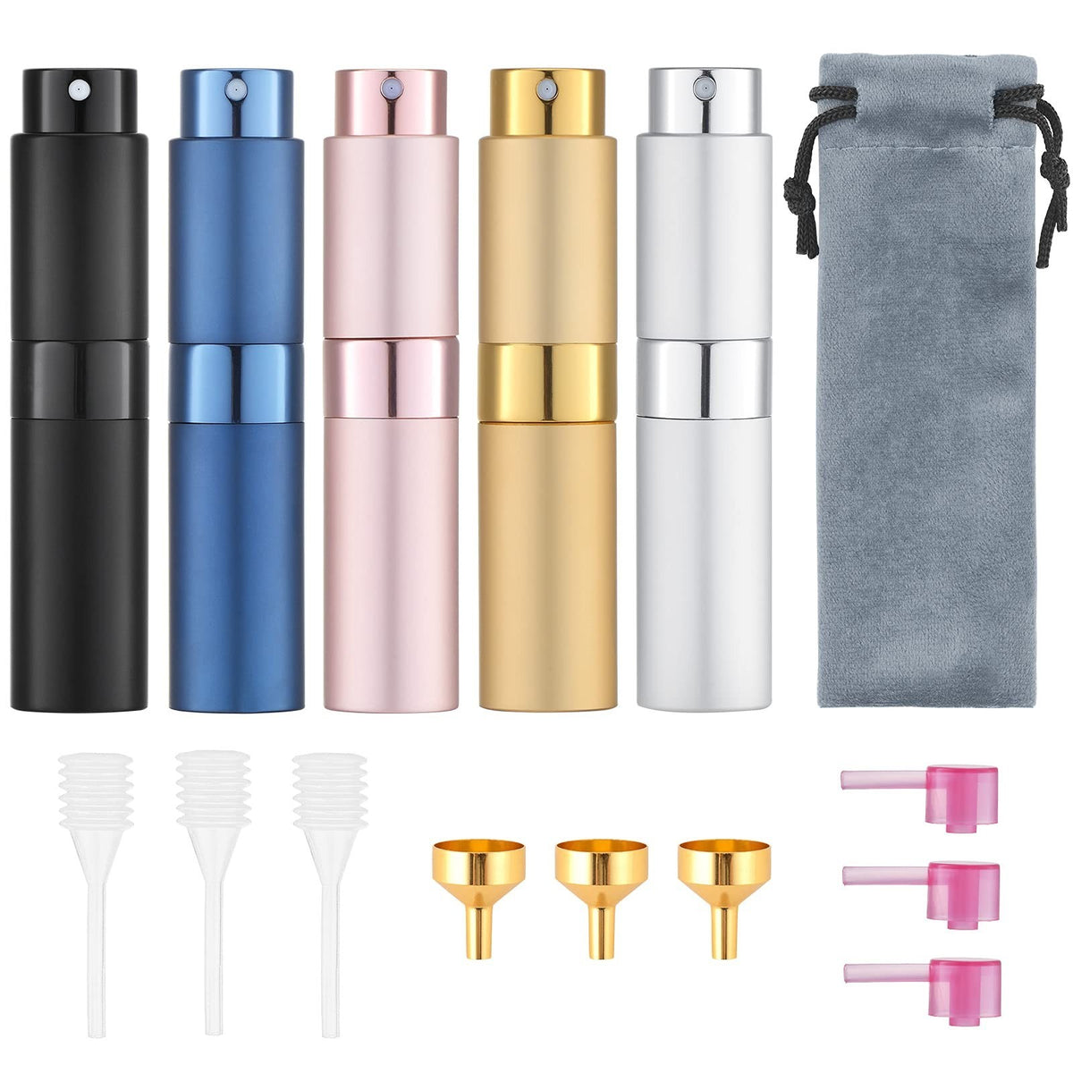 Refillable Travel Perfume Atomizer 8ml Pack of 5 - Portable Cologne Sprayers