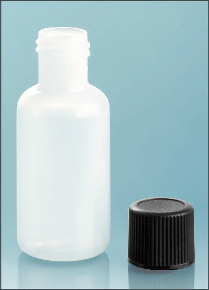 1/2 oz Plastic Boston Round Bottles with Caps - Liquid Storage Containers