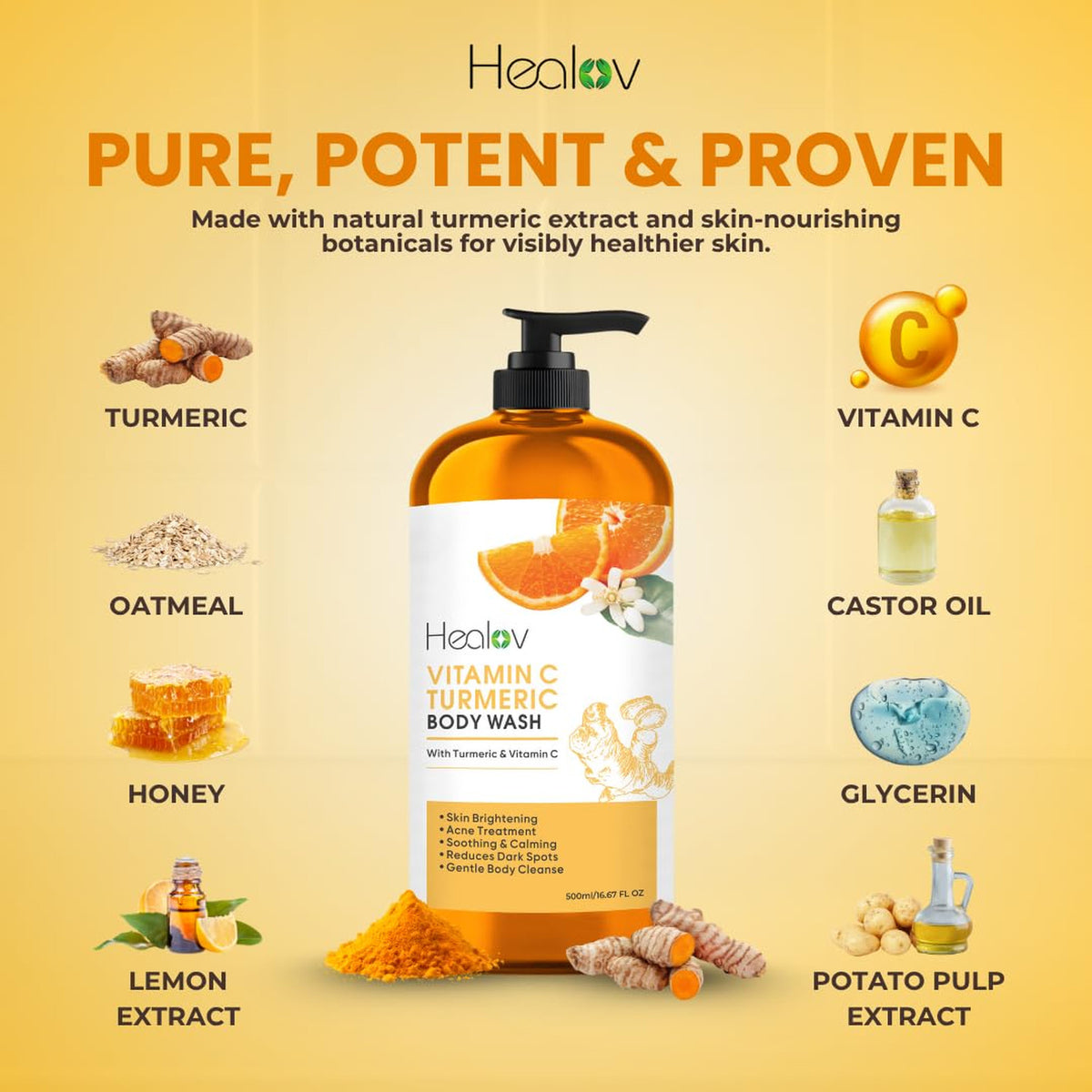 Turmeric Body Wash for Brightening & Exfoliating - Natural Skin Care Soap