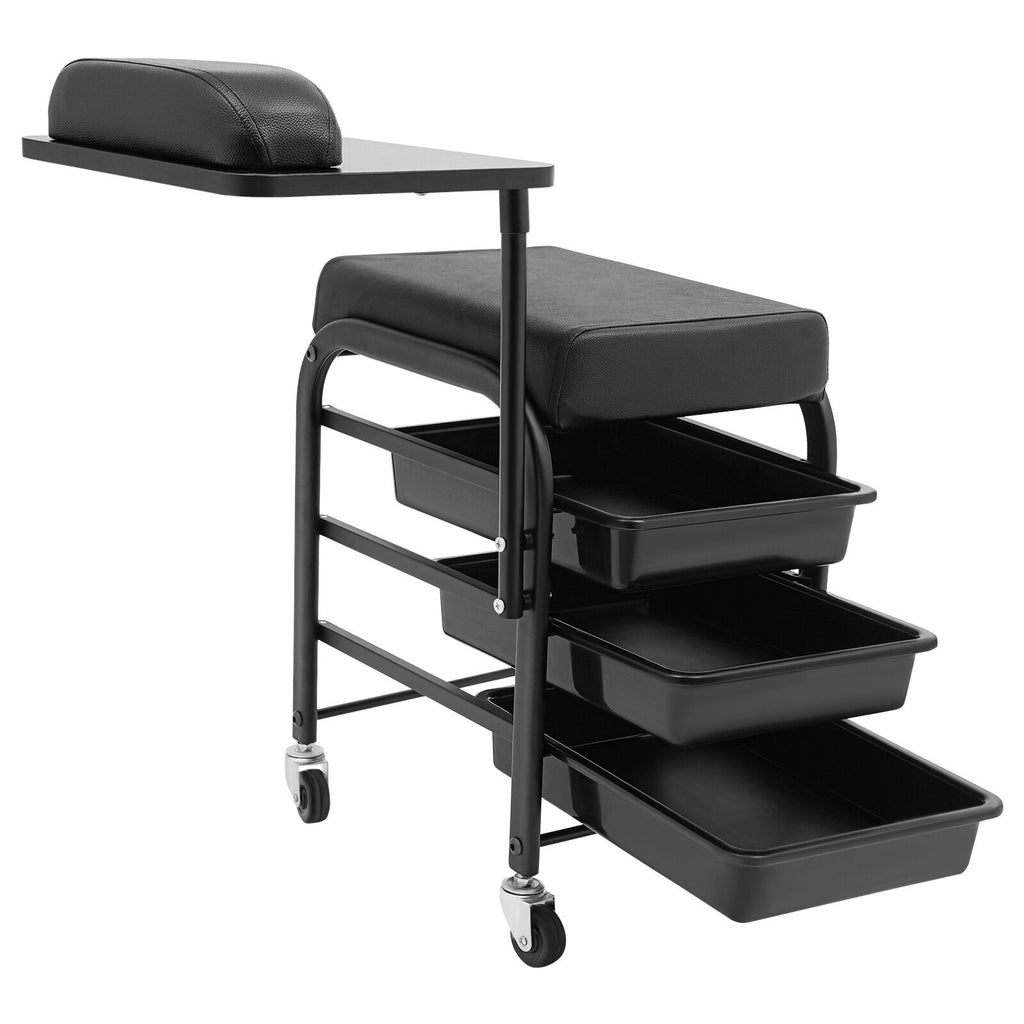 Portable Nail Salon Cart with 3 Drawers and Soft Cushion for Beauty & Spa