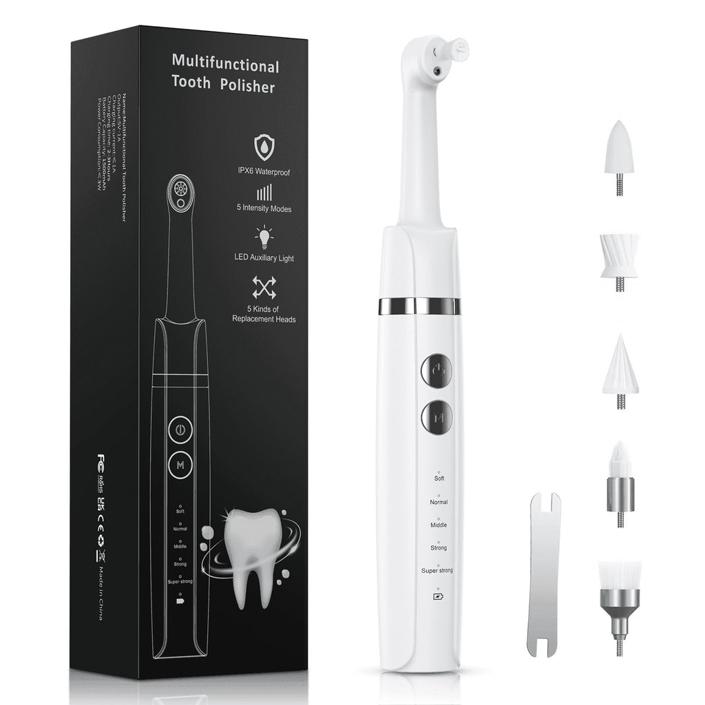 Electric Teeth Polisher with 5 Brush Heads & 5 Modes - IPX6 Waterproof, Type-C Fast Charge