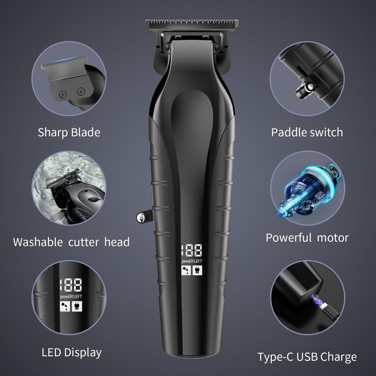 Professional Cordless Beard & Hair Trimmer with Adjustable Guides, USB Rechargeable