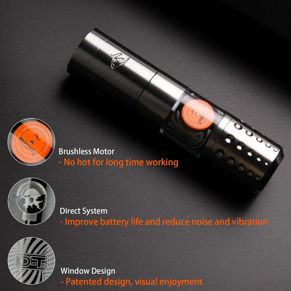 Rotary Wireless Tattoo Pen Machine Brushless Motor with Ring Switch