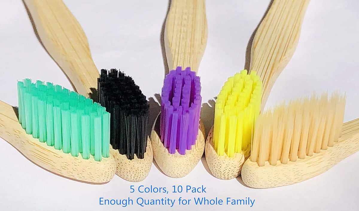 Bamboo Toothbrushes 10 Pack - Eco-Friendly, BPA Free, Medium Soft Bristles