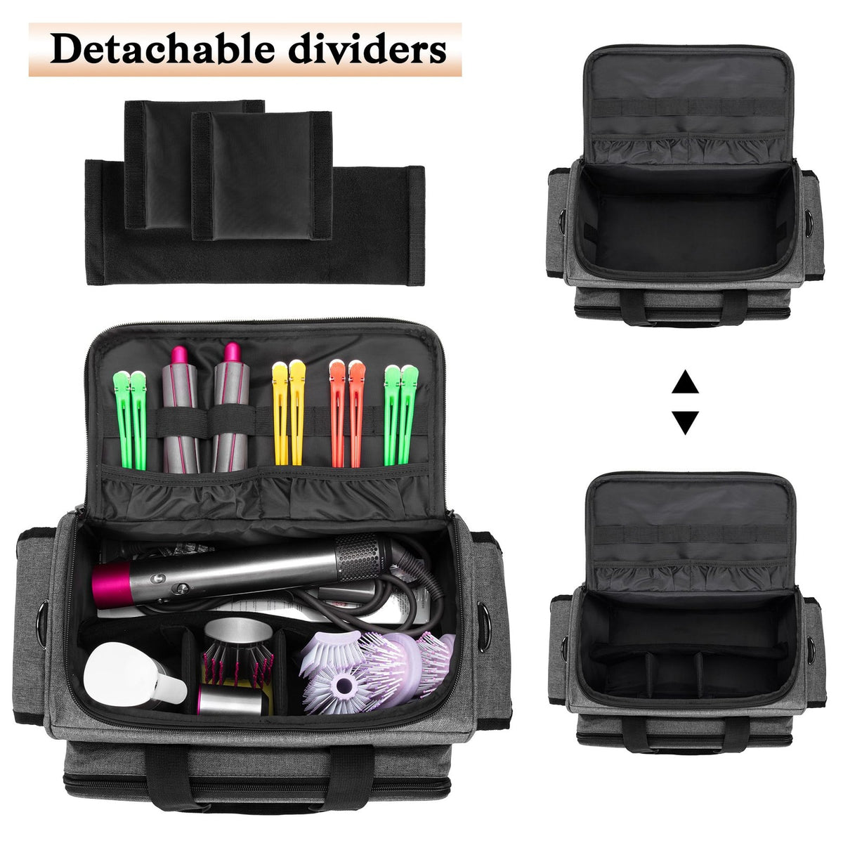 Hairdresser Bag with Adjustable Dividers Travel Barber Case Gray