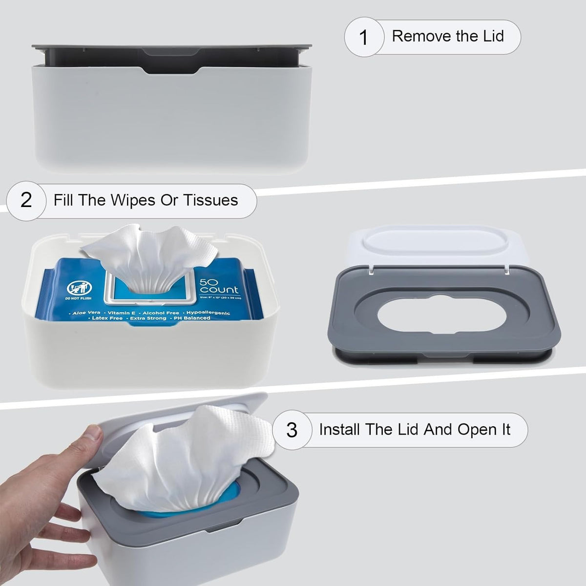 Flushable Wipes Dispenser for Cottonelle - Leak-Proof Bathroom Holder in White & Grey