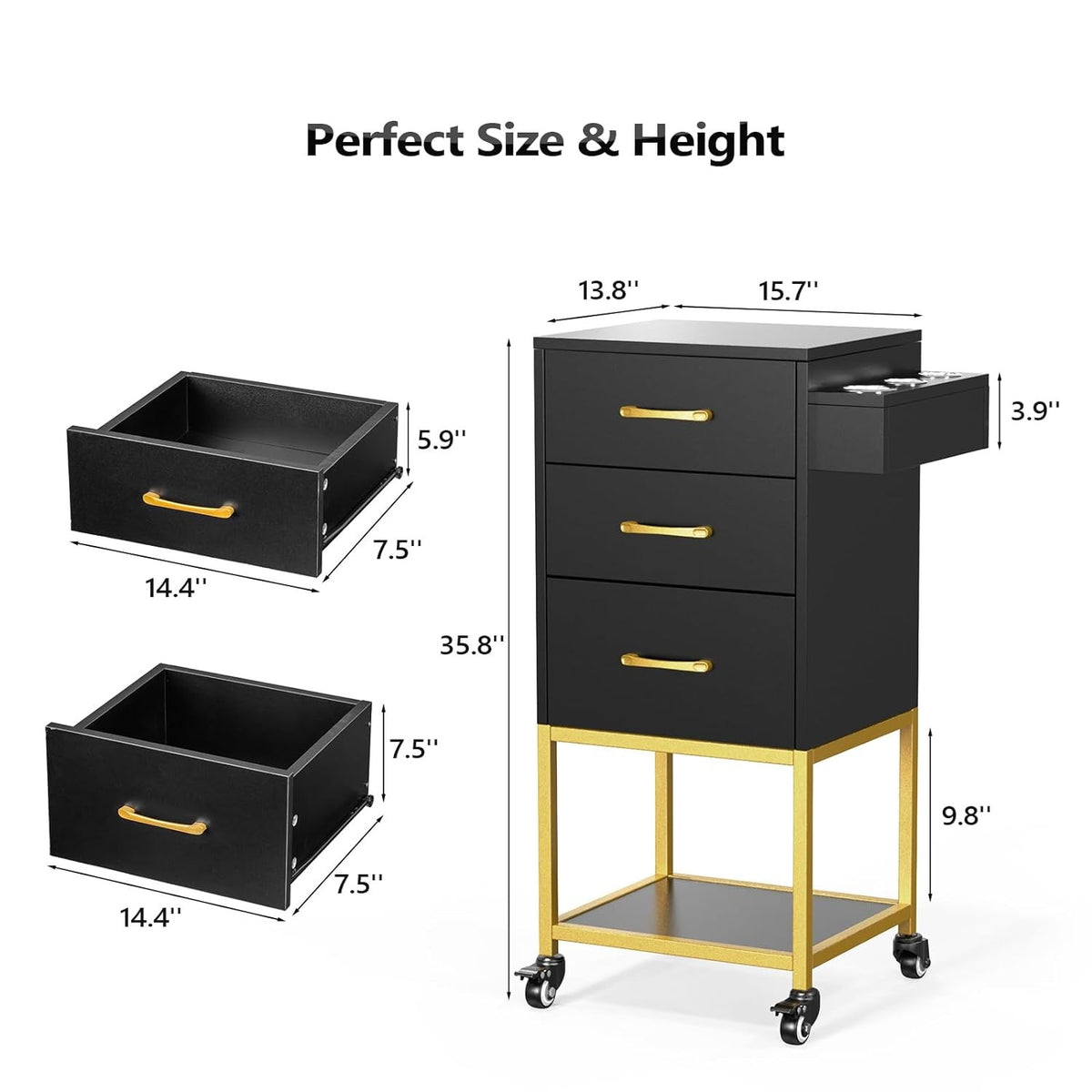 Salon Trolley Cart with 3 Drawers and Heat-Resistant Tool Holders for Stylists
