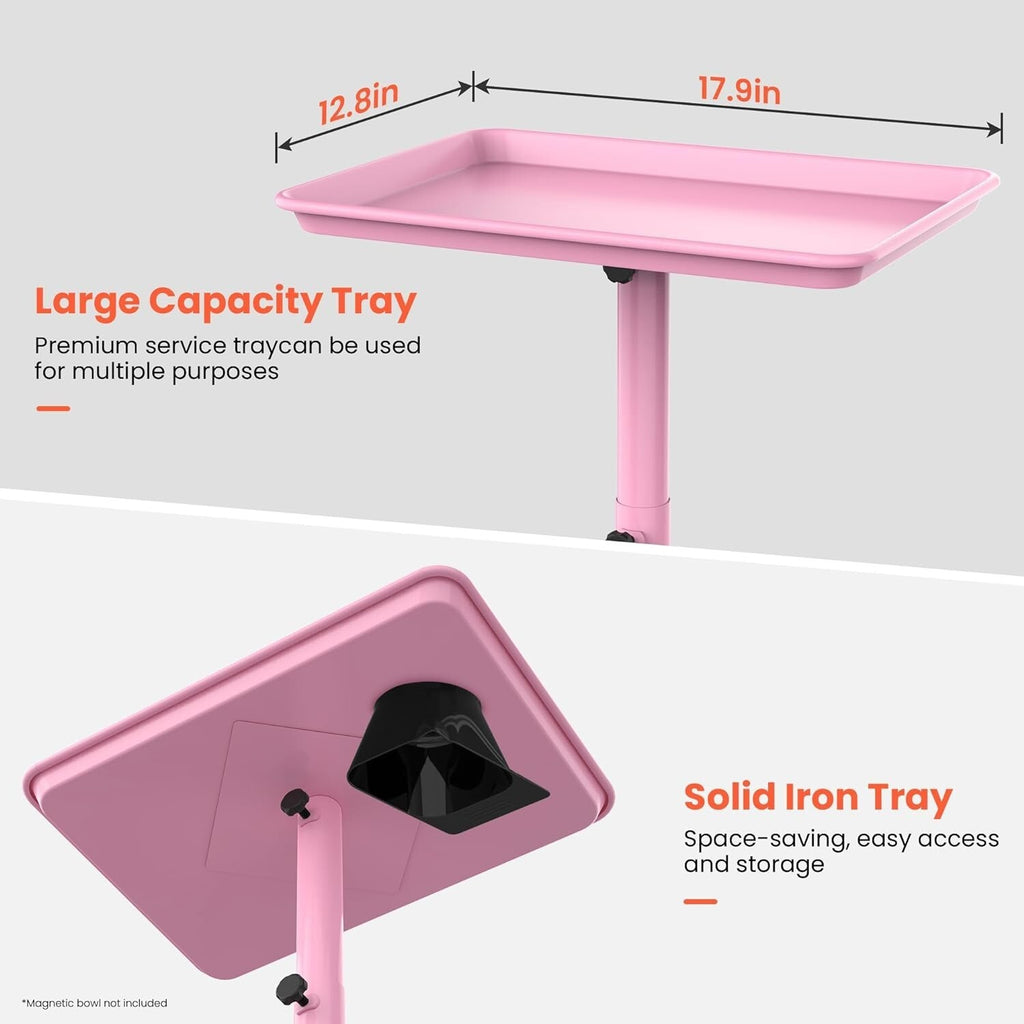 Pink Salon Service Tray on Wheels for Hair Coloring & Tools