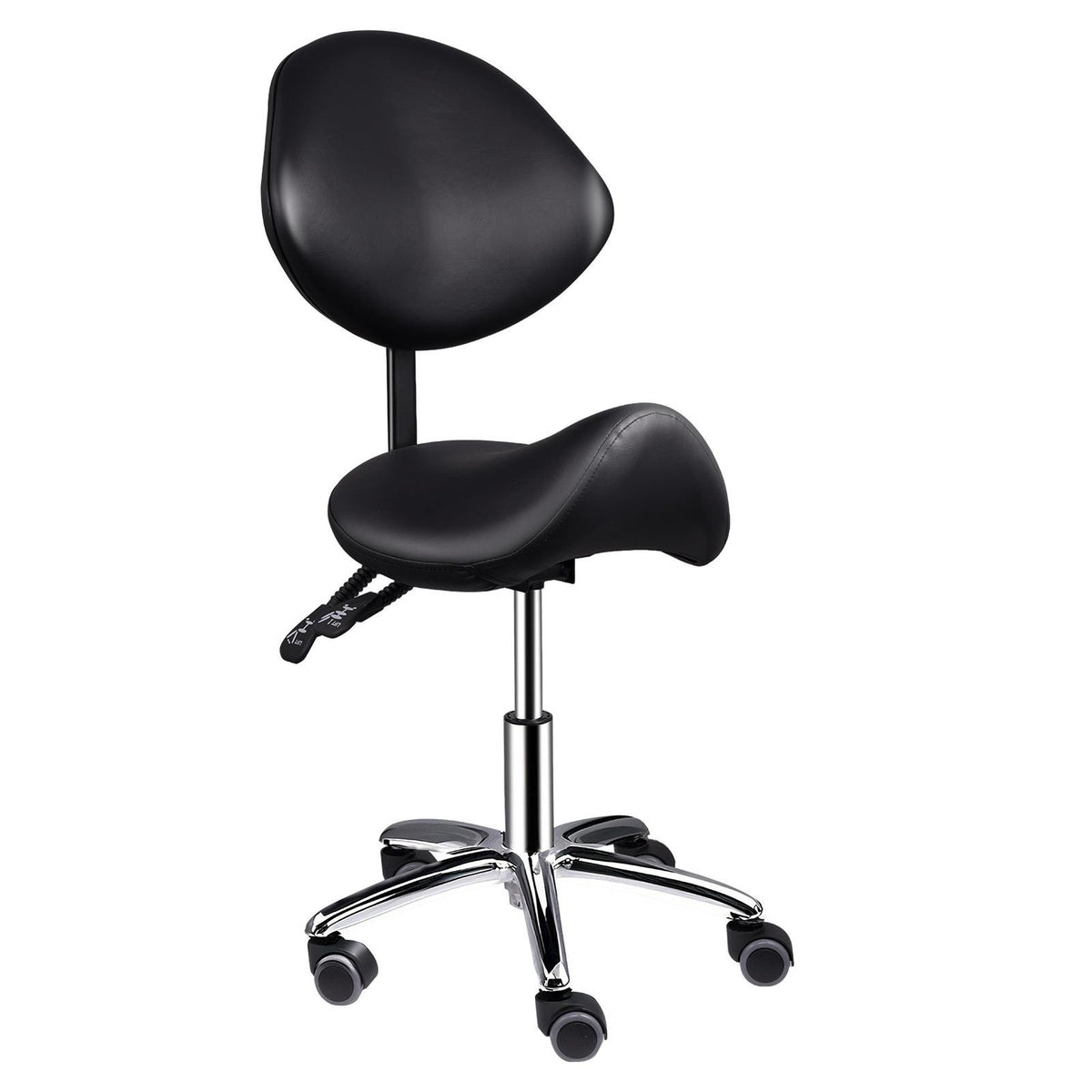 Saddle Stool with Wheels - Adjustable Height PU Leather Seat Ergonomic Design