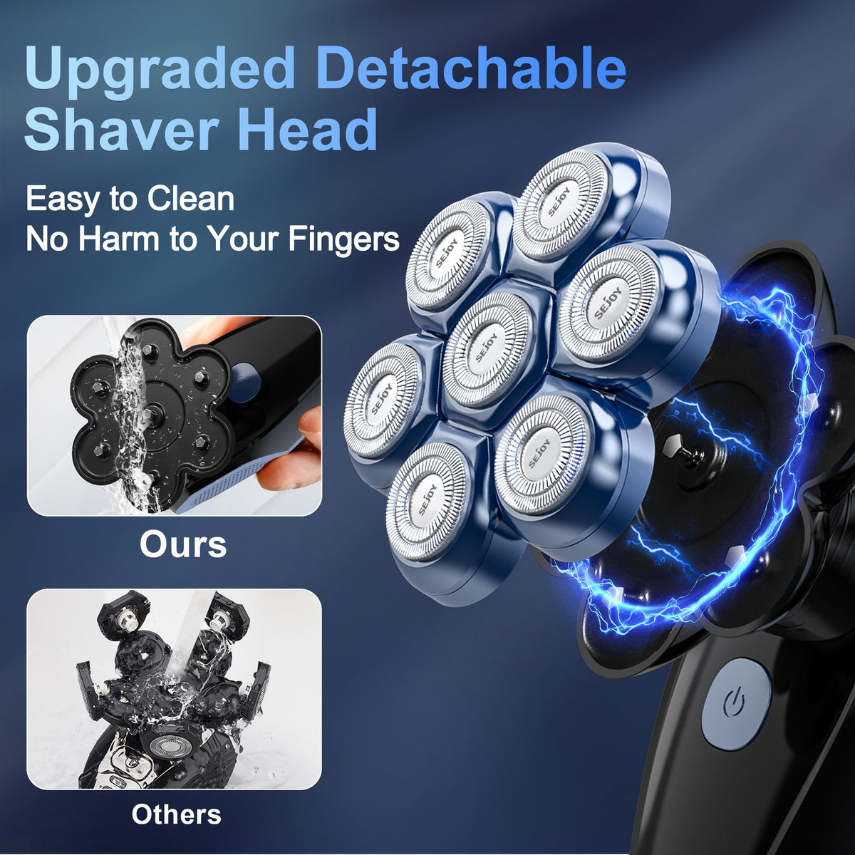 7D Rotary Electric Shaver for Men - Cordless Waterproof Bald Head Razor & Trimmer