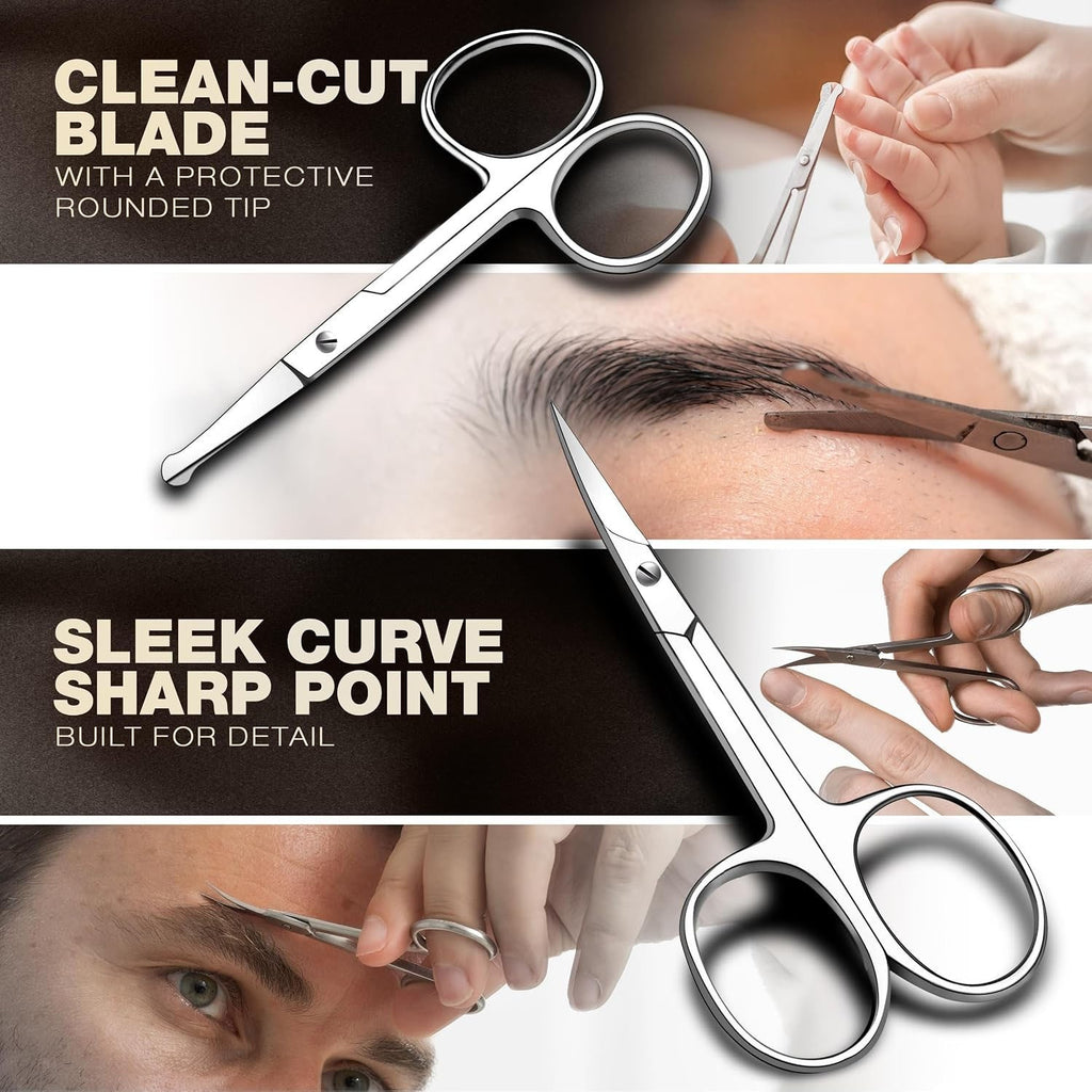 Stainless Steel Eyebrow Nose & Beard Grooming Scissors Set - Fine Precision