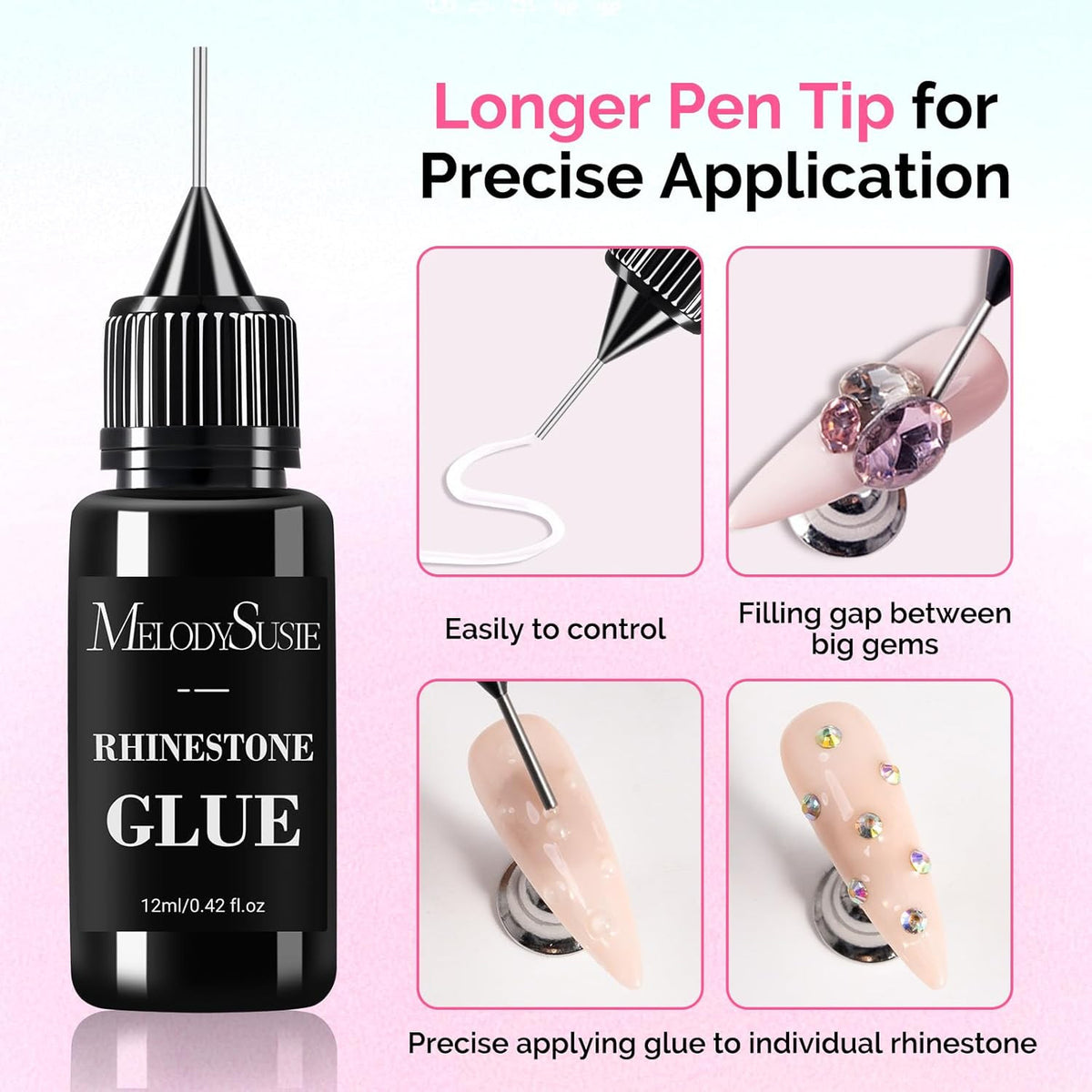 Nail Rhinestone Glue for 3D Nail Art - Strong Adhesive for Gem & Jewel Fixing