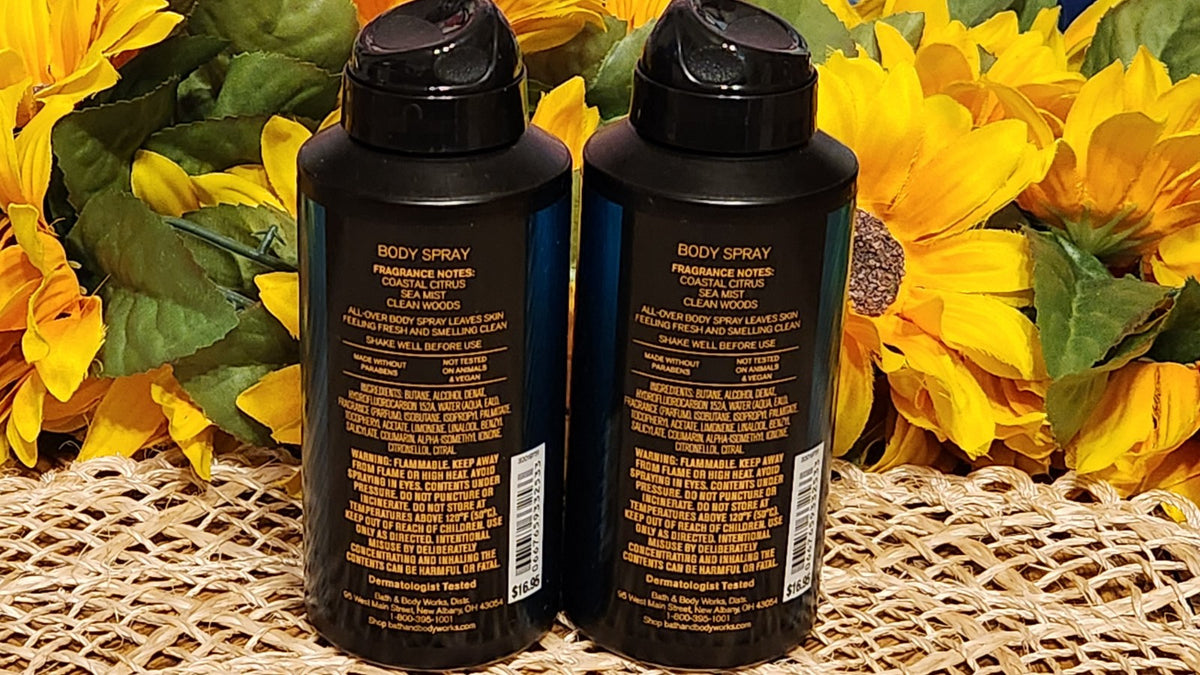Men's Body Spray - Atlantic Collection Coastal Citrus & Sea Mist 3.7 oz Lot of 2