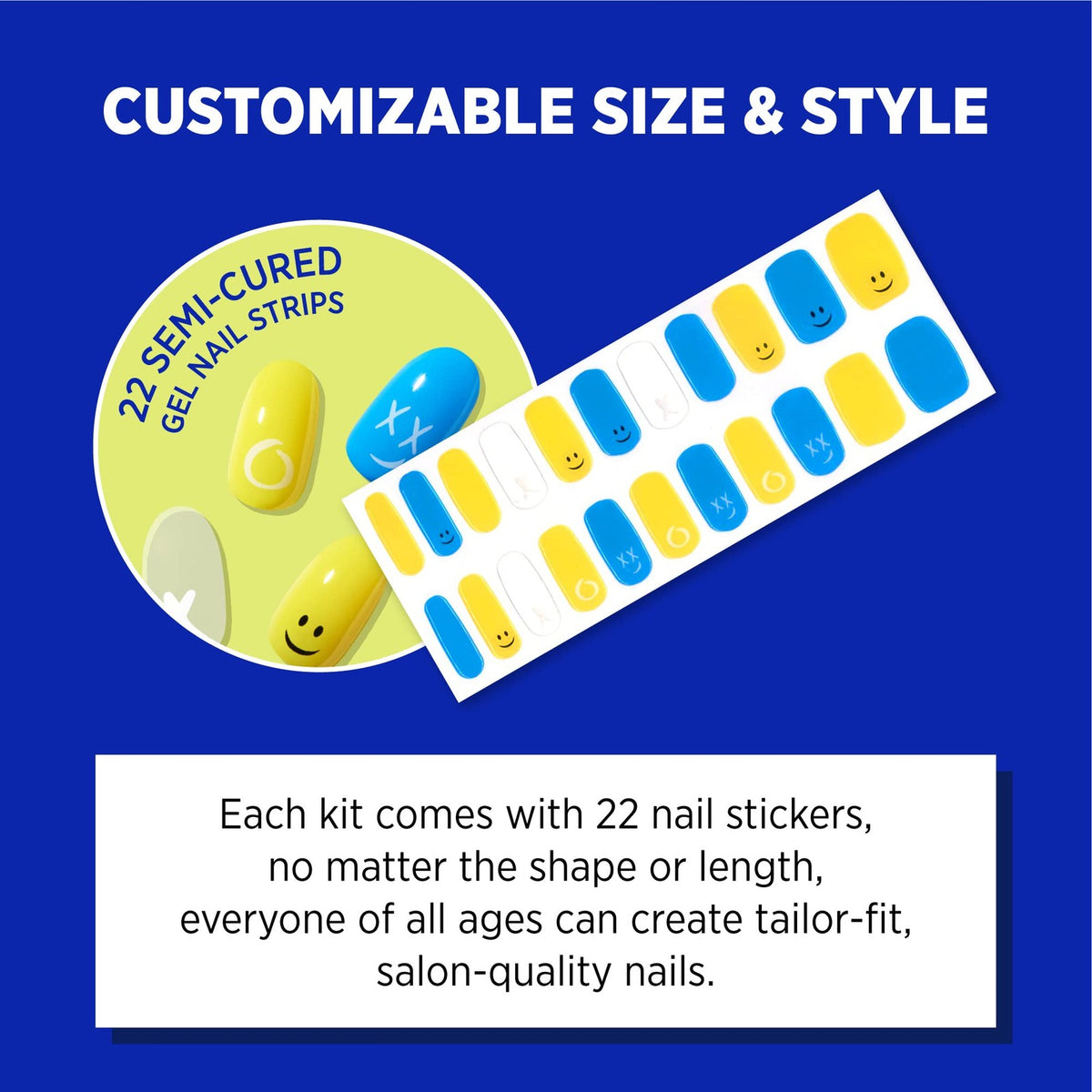 Semi-Cured Gel Nail Strips - Happy Vibes Nail Polish Stickers for Salon-Quality Nails