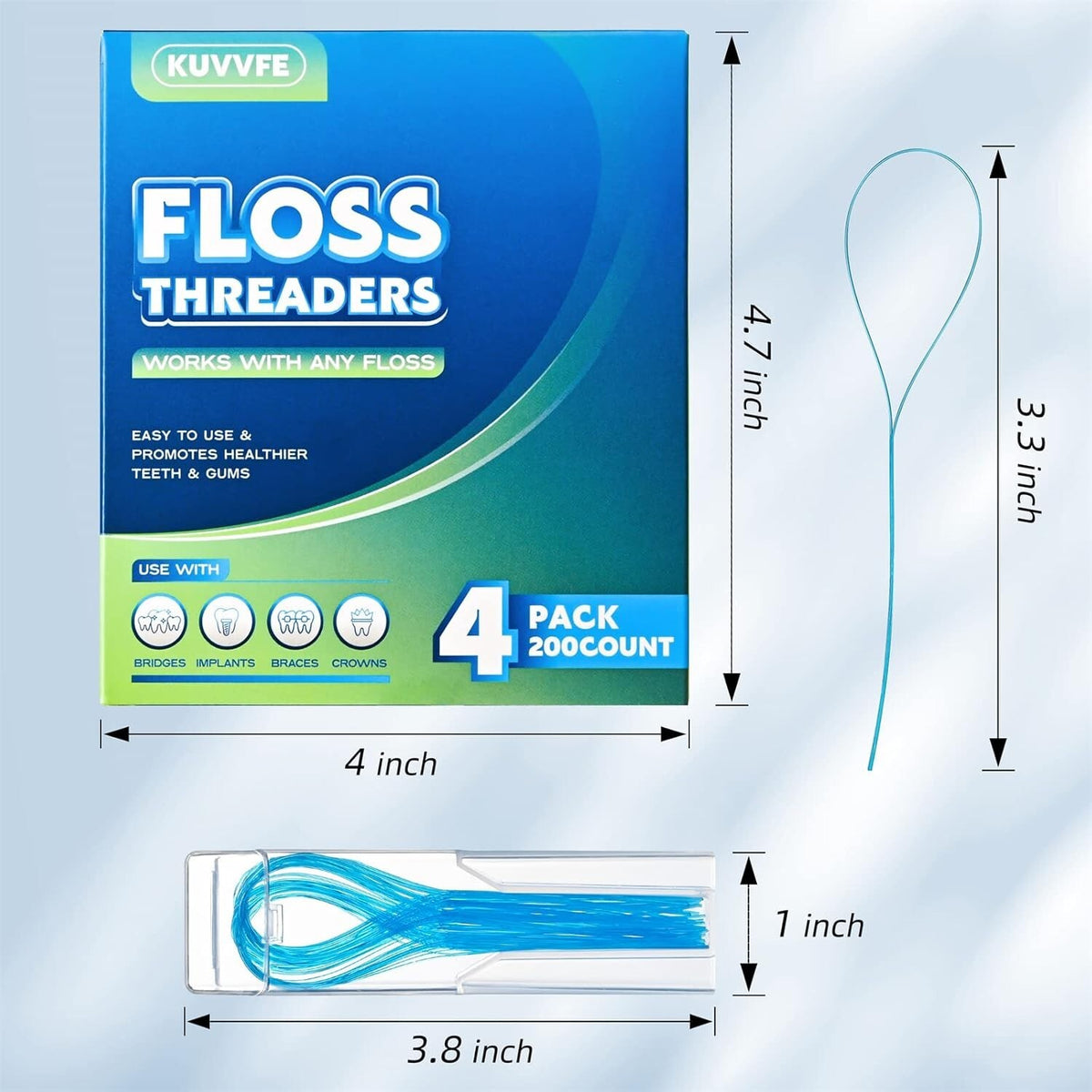 Dental Floss Threaders for Braces Bridges Implants - 200 Count
