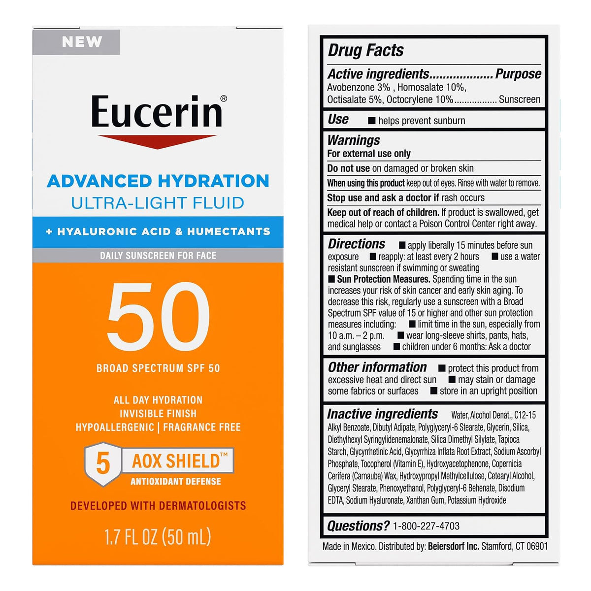 Eucerin Sun Advanced Hydration SPF 50 Face Sunscreen 1.7oz Ultra-Light Gel