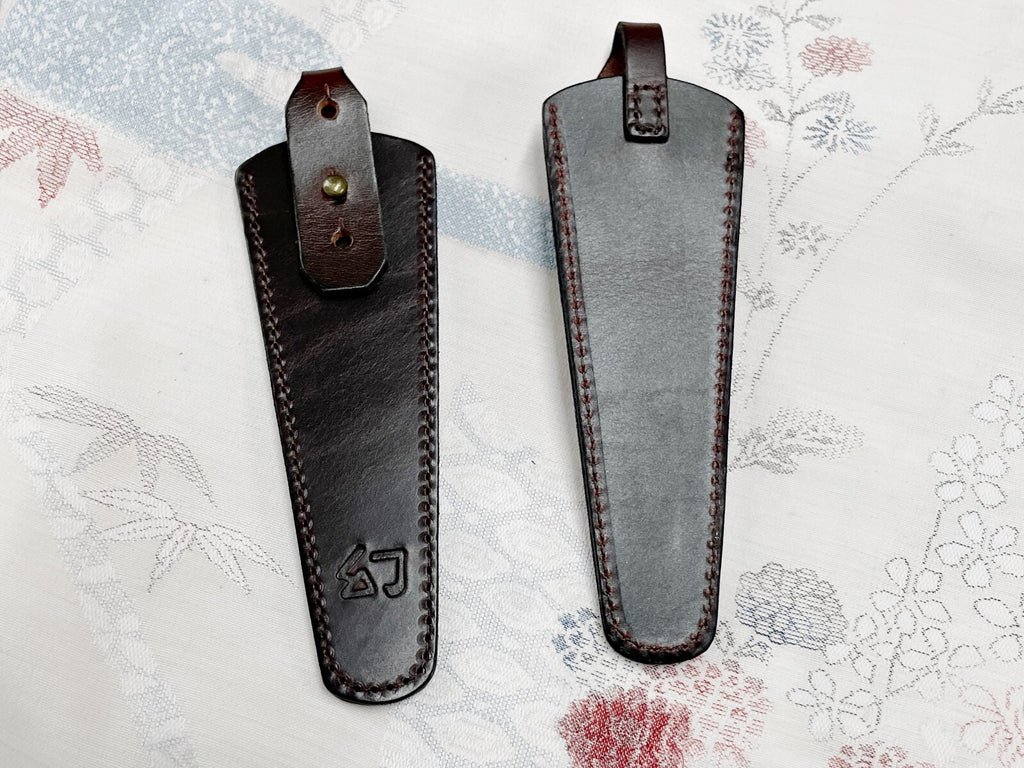 Genuine Leather Dark Brown Hair Scissors Case with Adjustable Strap