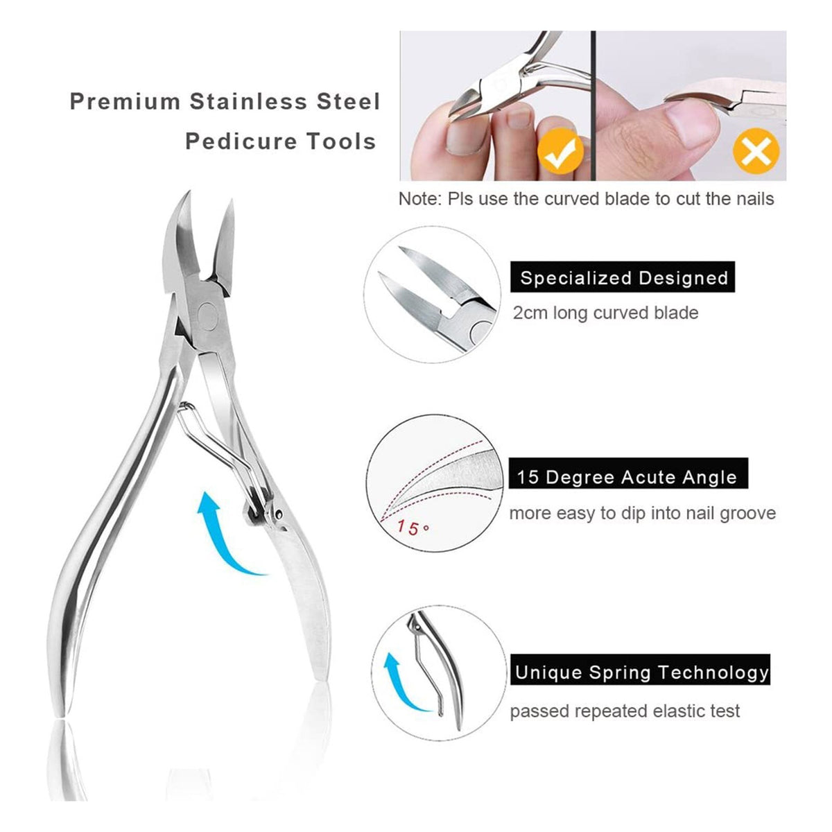 Heavy Duty Toenail Clippers for Thick and Ingrown Nails - Stainless Steel, Senior Pedicure Tool