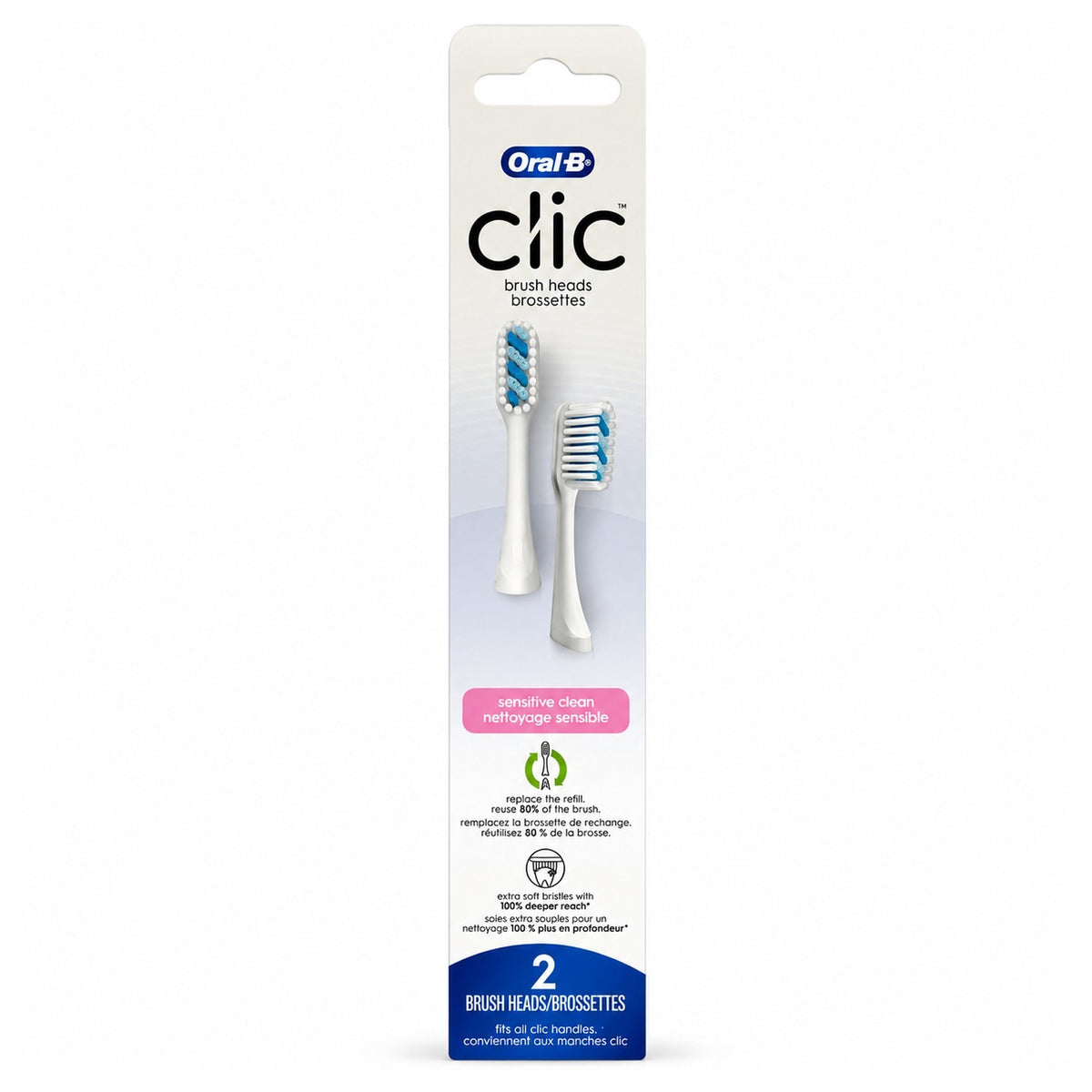 Oral-B Clic Sensitive Clean Replacement Toothbrush Heads - Extra Soft, 2 Pack