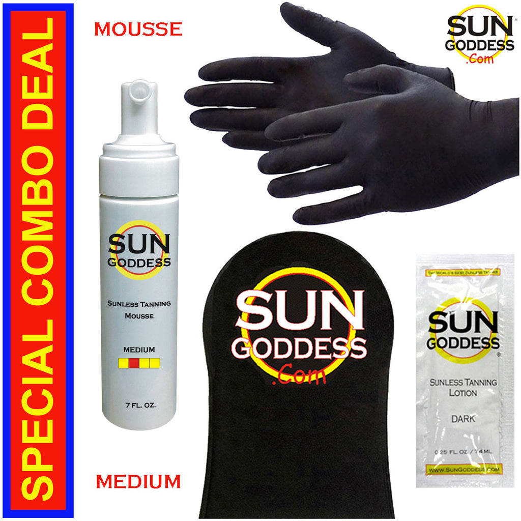 Self Tanning Foam Mousse - Medium Dark Sunless Tanner with Mitt & Gloves