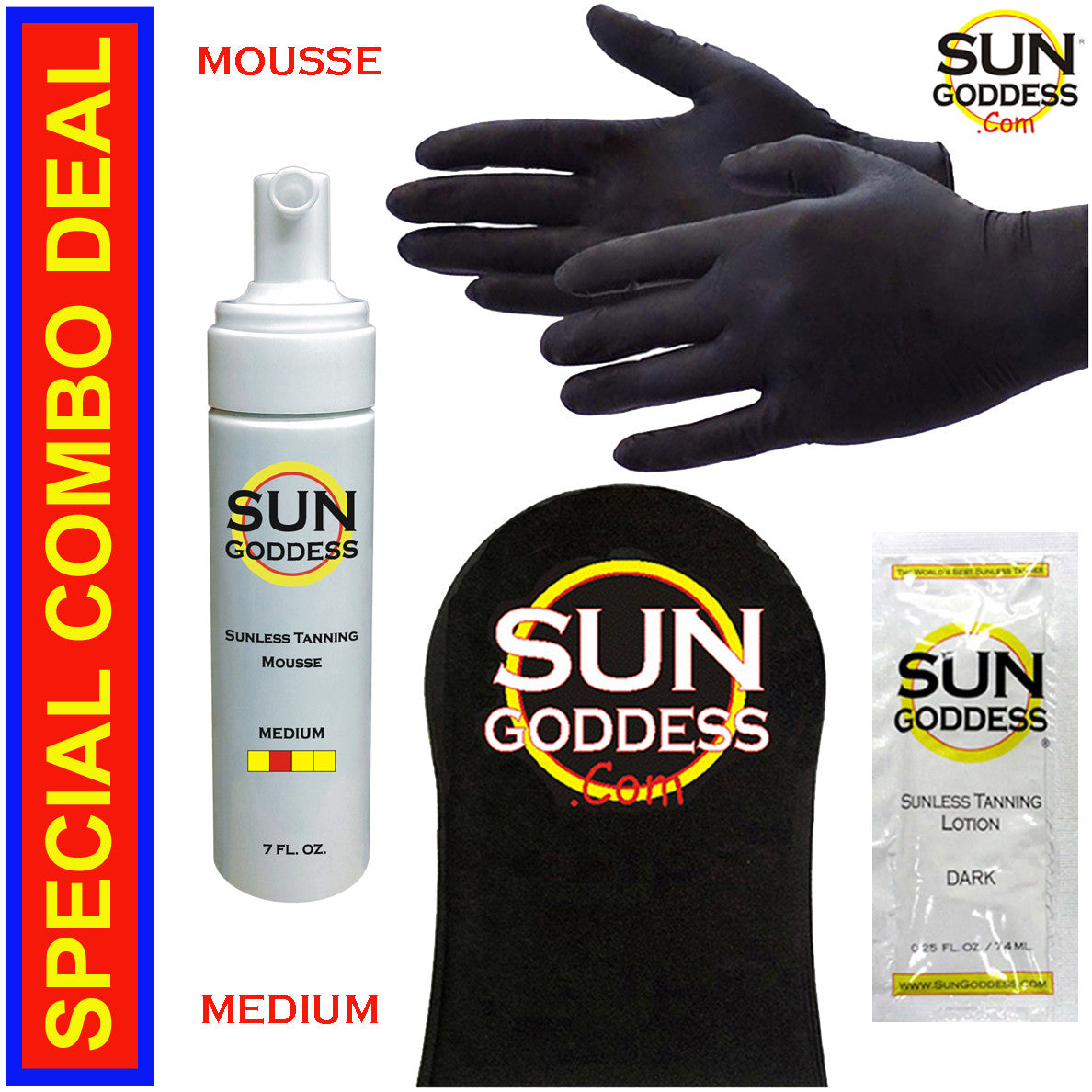 Self Tanning Foam Mousse - Medium Dark Sunless Tanner with Mitt & Gloves