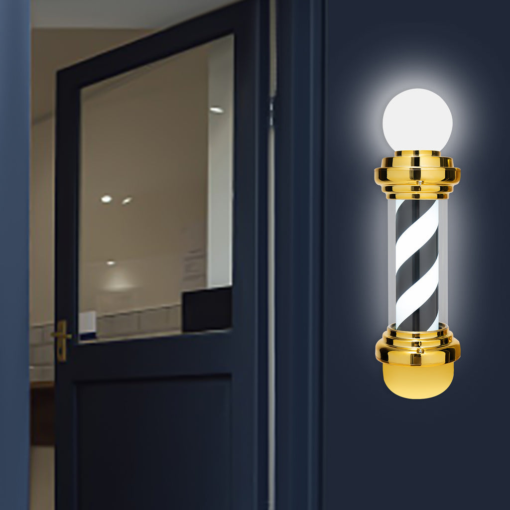 Waterproof LED Barber Pole Light with Rotating Sign for Hair Salons - Black, White, Gold