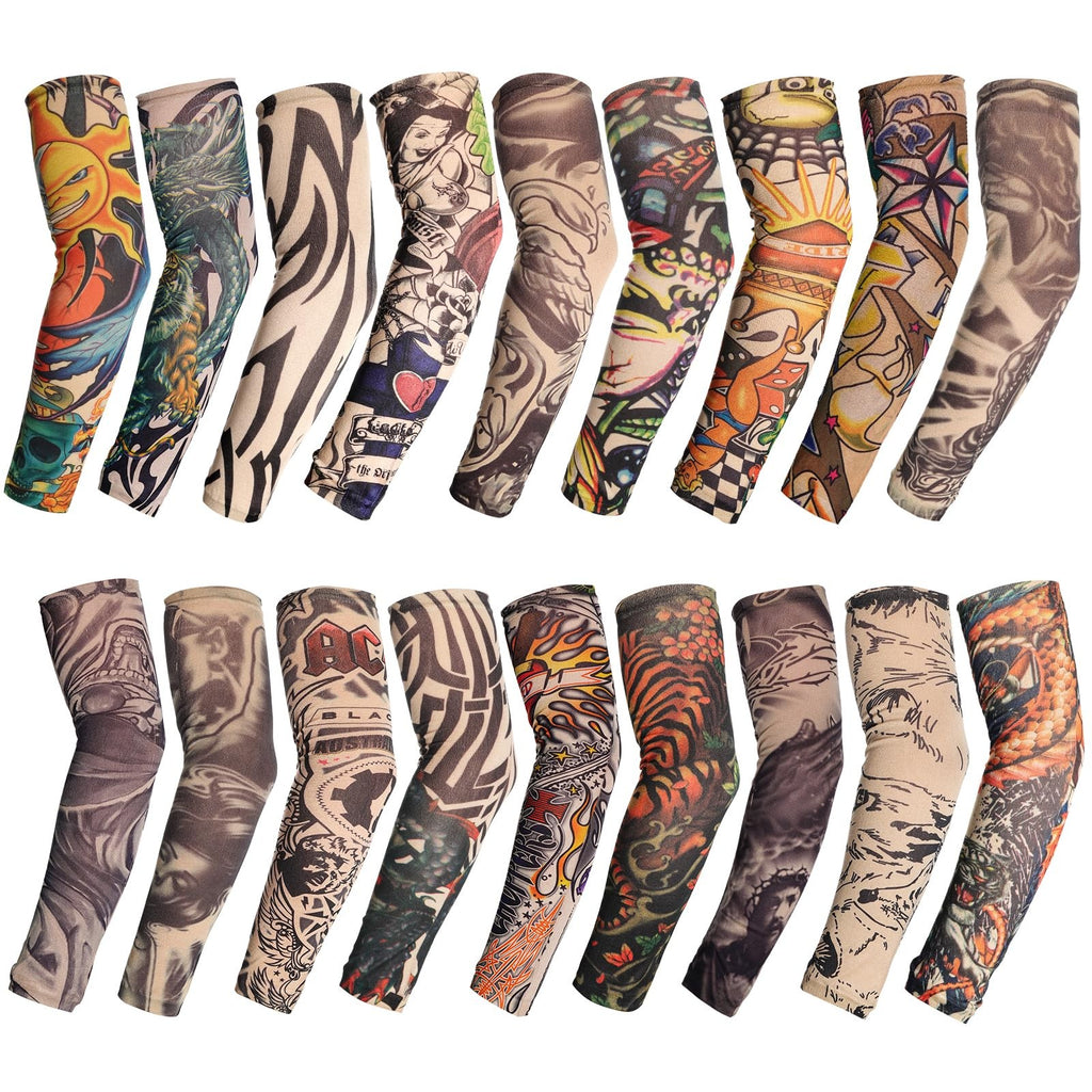 18 Pcs Temporary Tattoo Arm Sleeves – Random Pattern Nylon Spandex Sleeves for Men Women