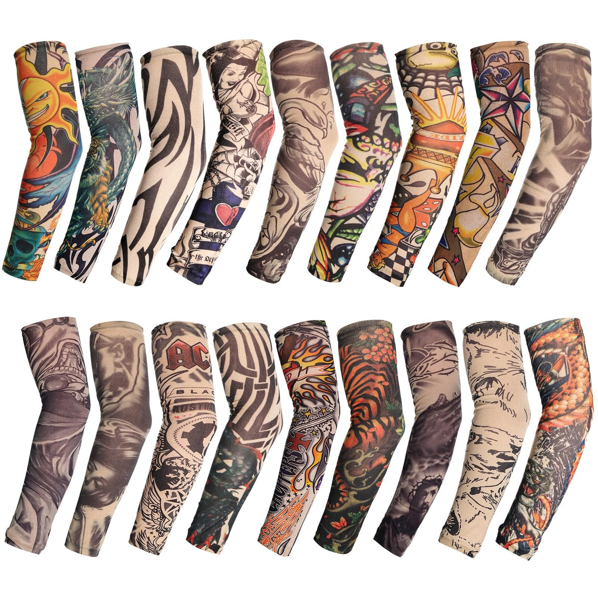18 Pcs Temporary Tattoo Arm Sleeves – Random Pattern Nylon Spandex Sleeves for Men Women