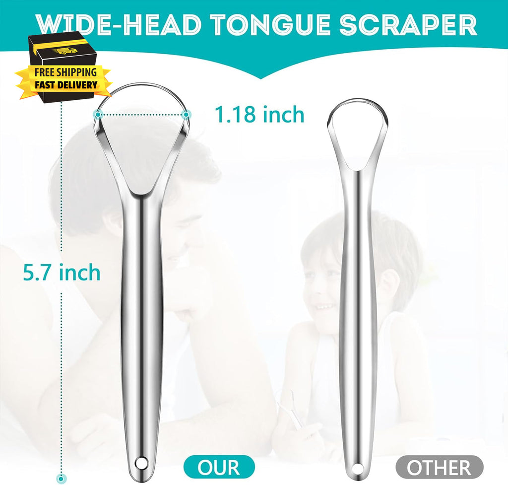Stainless Steel Tongue Scraper Set with Travel Case - Reusable Oral Hygiene Tool