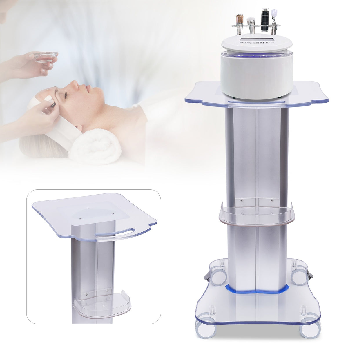 2-Tier Acrylic PVC Salon Trolley with Locking Wheels & Storage Tray