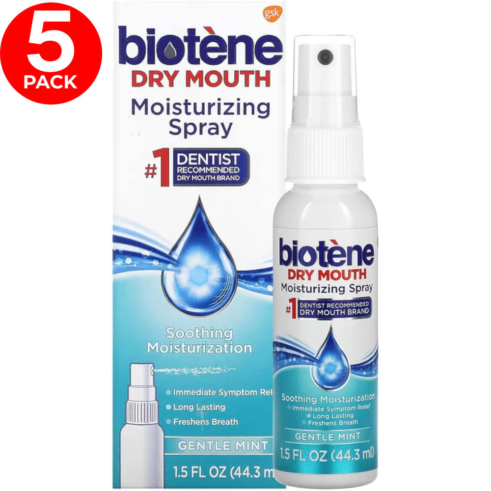 Dry Mouth Moisturizing Spray Gentle Mint 1.5 oz - 5 Pack, Fresh Breath