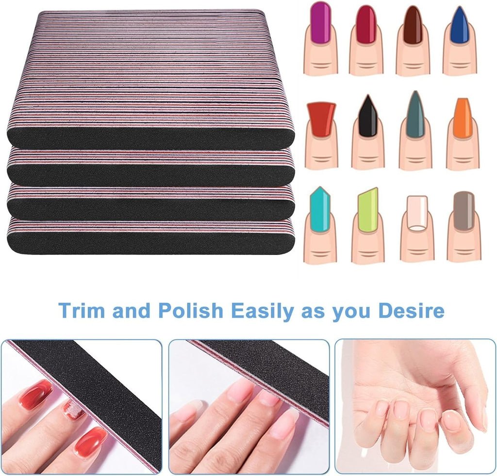 Professional Bulk Nail Files Set 100 Pack Double-Sided 100/180 Grit