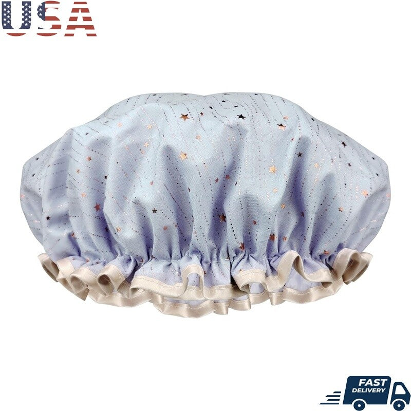 Reusable Waterproof Shower Cap for Women Elastic Hair Bonnet Spa Bath Accessory