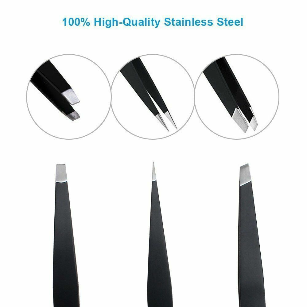 3 Pack Stainless Steel Slant Tip Tweezers for Eyebrow Grooming - Precision Hair Removal Tools