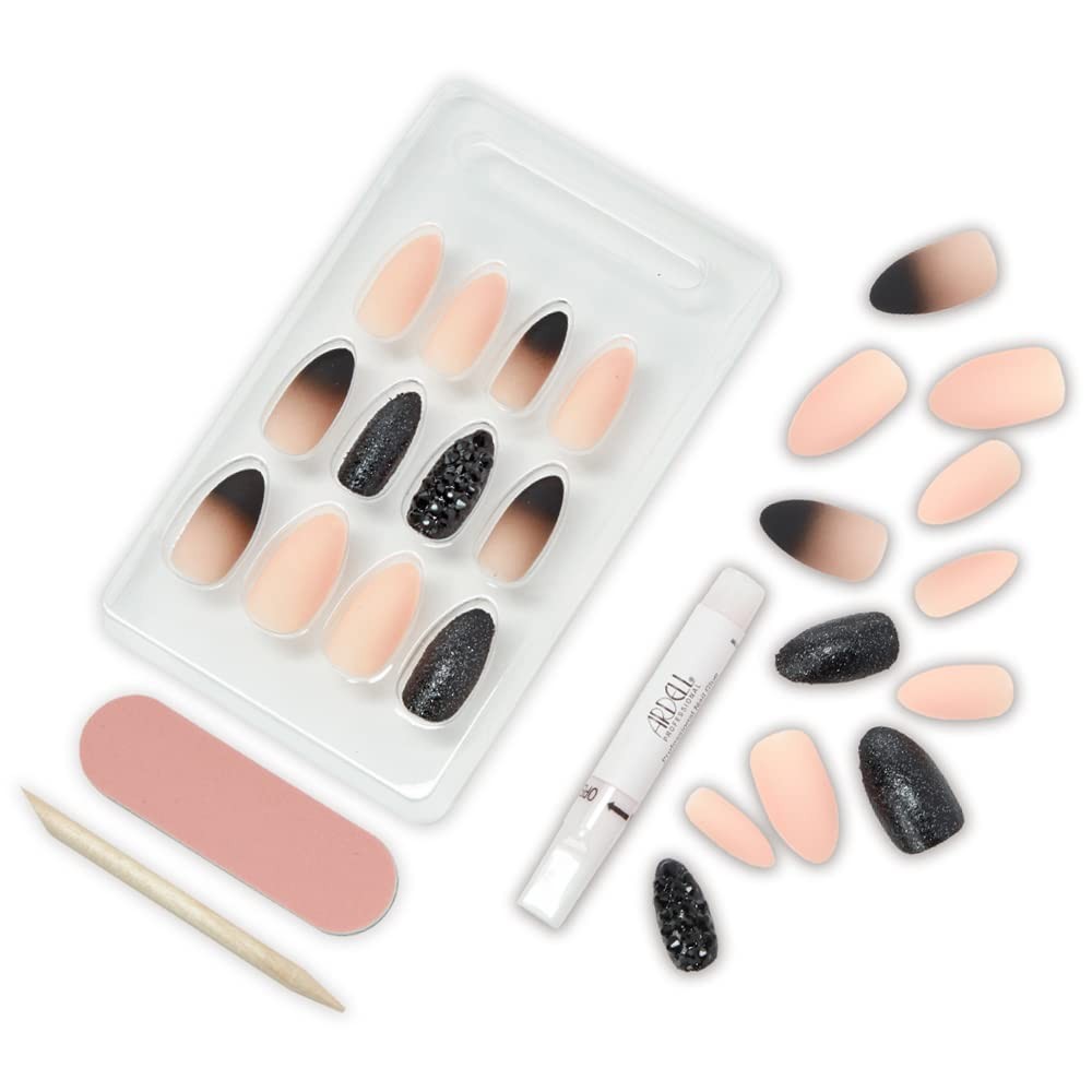 Artificial Nail Set with Pink-Black Ombré & Studs - 24 Press-On Nails for Manicure