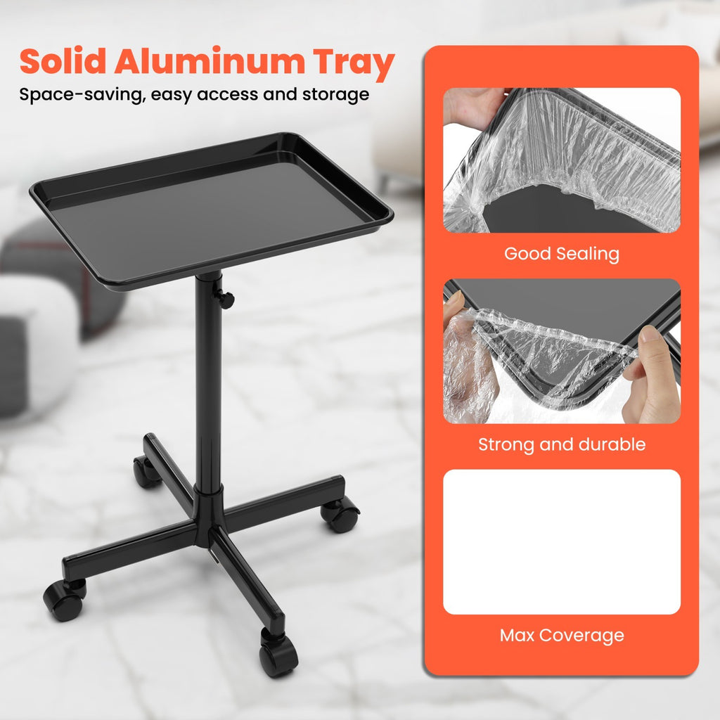Adjustable Salon Trolley on Wheels Premium Aluminum Rolling Tray