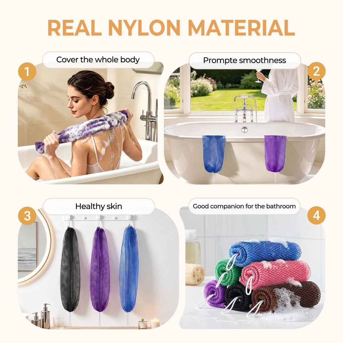 6-Pack Exfoliating Shower Scrubber Mesh Nets for Body & Back Cleaning