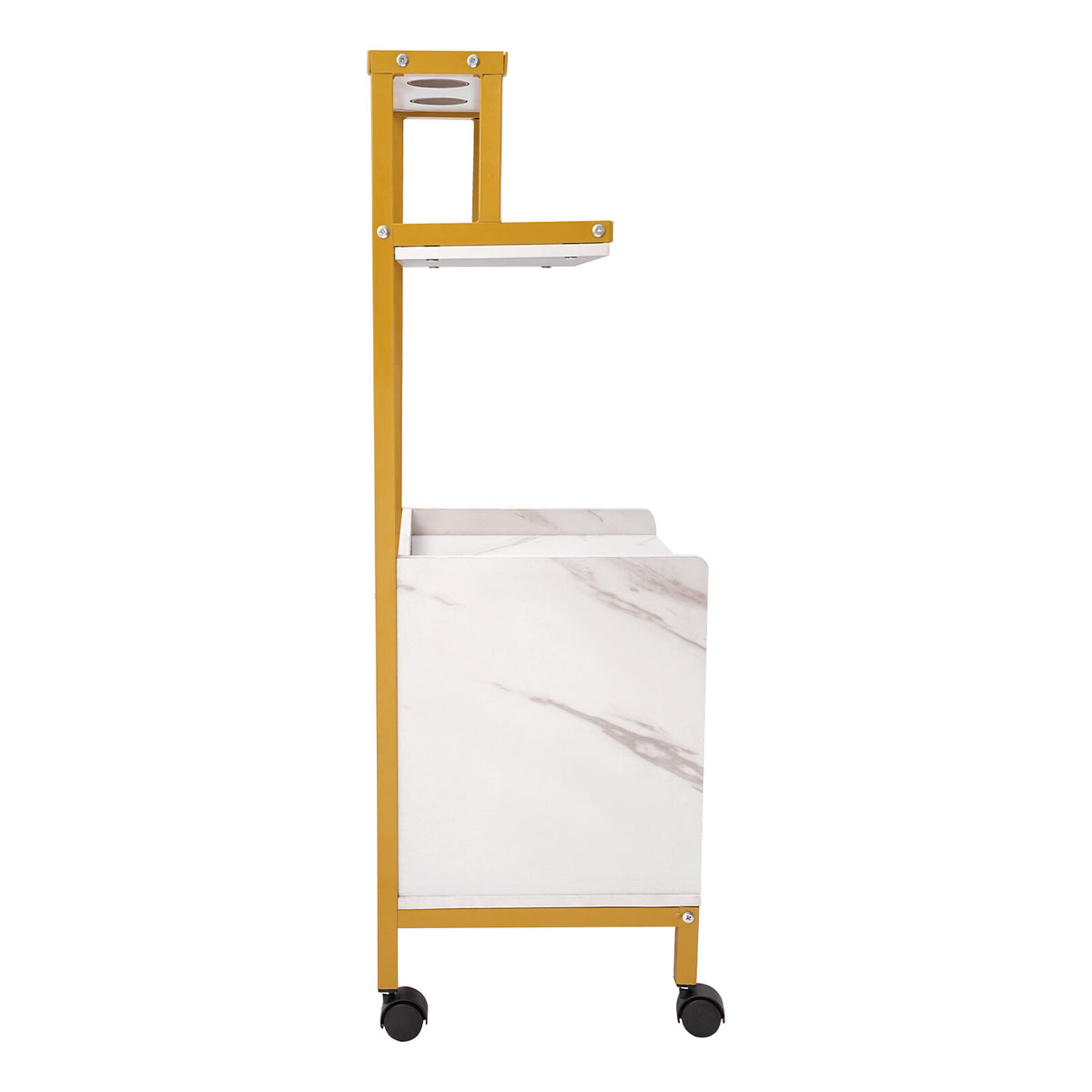 White Gold Barber Cart with 2 Drawers and Storage Rack - Salon Trolley with Wheels
