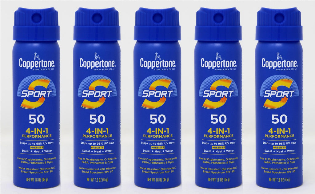 Water-Resistant SPF 50 Sunscreen Spray 1.6 oz Pack of 5 - Sport & Outdoor
