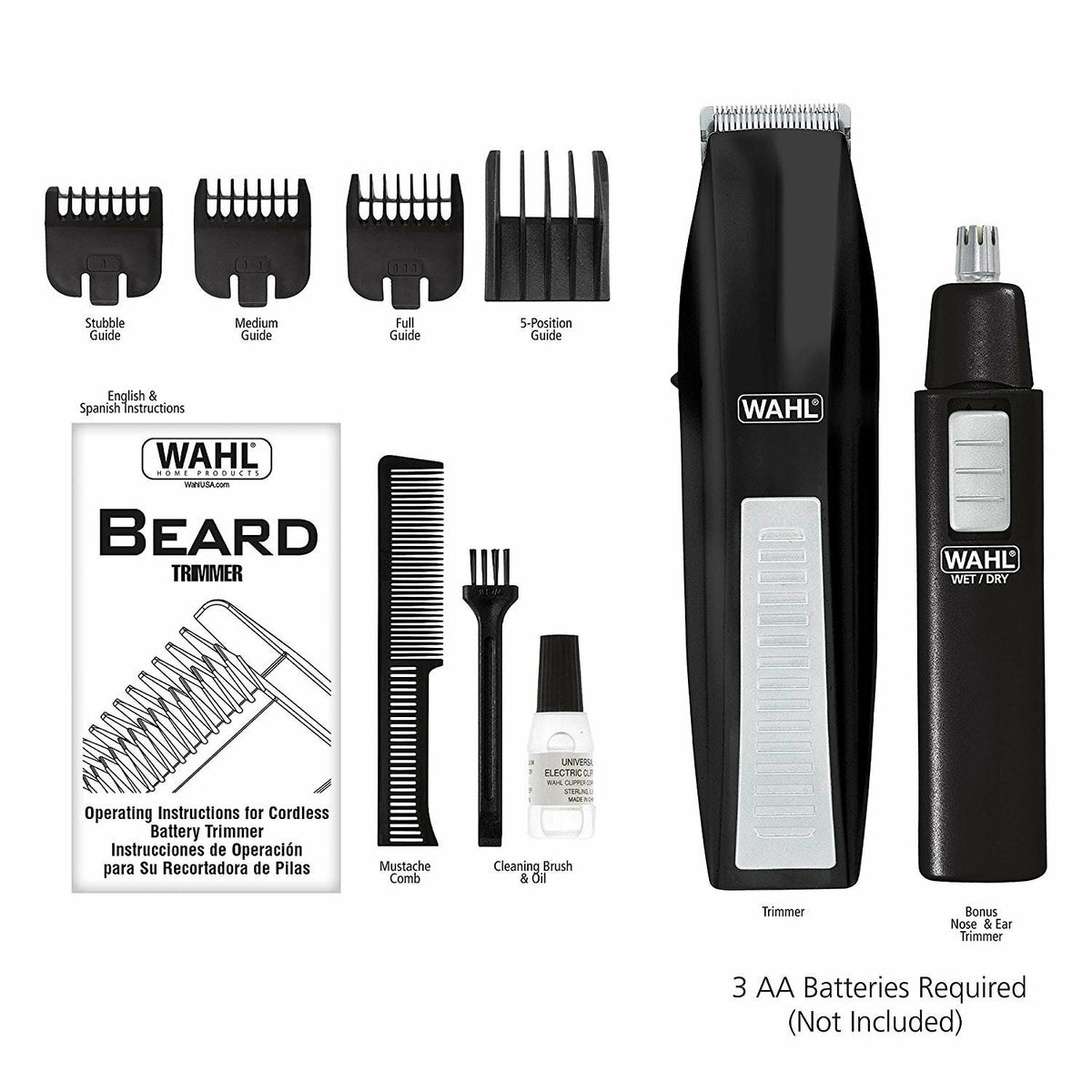 Cordless Nose Ear & Body Hair Trimmer Set with Multiple Guides and Bonus Personal Trimmer
